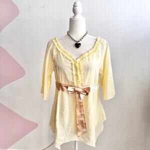 Yellow Asymmetrical Babydoll Top Fairycore Coquette‎ Y2K 2000s Vintage Medium